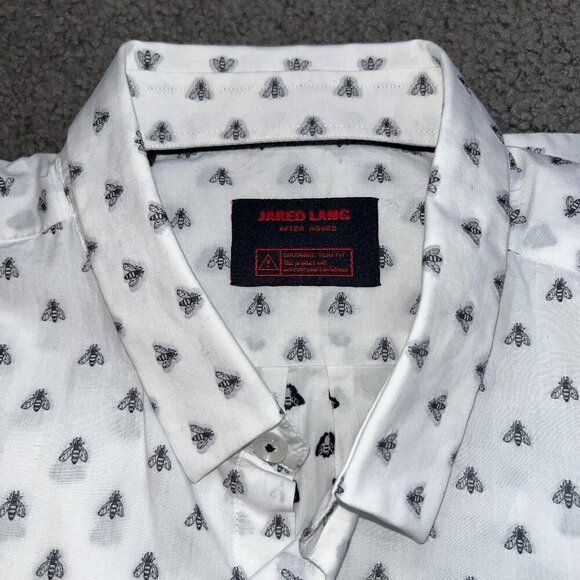 JARED LANG AFTER HOURS Button Down Shirt GUCCI STYLE BEE PATTERN - XL SLIM FIT - Picture 8 of 12